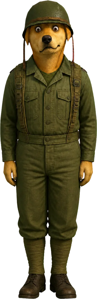 the war dog standing at attention